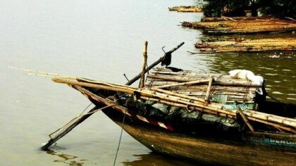 Traditional Bengal Boats Anchored at Halisahar Jetty.