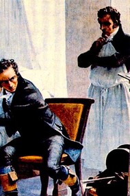 René Laennec ausculta a un paciente ante sus alumnos, cuadro de Théobald Chartran
