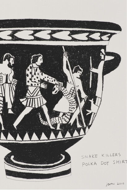 Jonas Wood, Snake Killers, 2010
Charcoal on paper, 78.7 x 76.2 cm