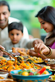 An indian family eating together