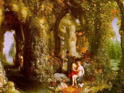 Jan Brueghel, Il Vecchio, Feast of the Nymph Calypso for Odysseus  
