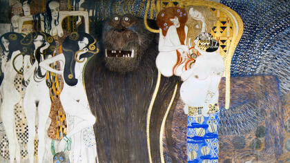 For the Fourteenth Vienna Secession in 1902, Klimt produced the Beethoven Frieze to celebrate the 75th anniversary of Ludwig van Beethoven’s death