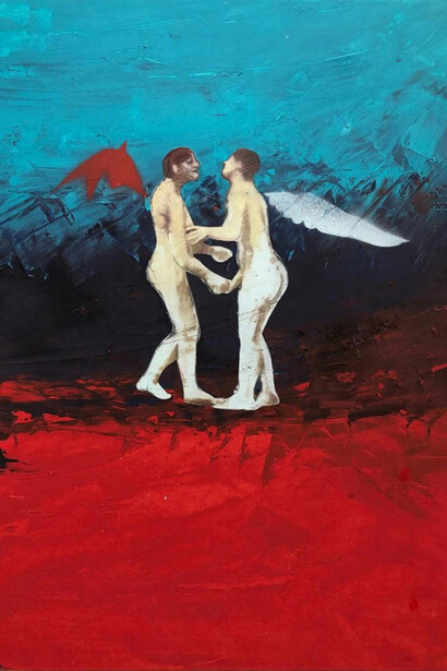 Alessandro Pessoli, The border, 2021.
20 disegni, 28 x 35,5 cm (ciascuno), misura complessiva 280 x 71 cm, olio e vernice spray su carta. Courtesy greengrassi (Londra) e ZERO… (Milano)