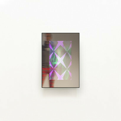 Detail of Vanity Star Fuchsia, 2011/2012, glitter felt, polarized mirror, software, lcd, webcam, 59 × 40 cm