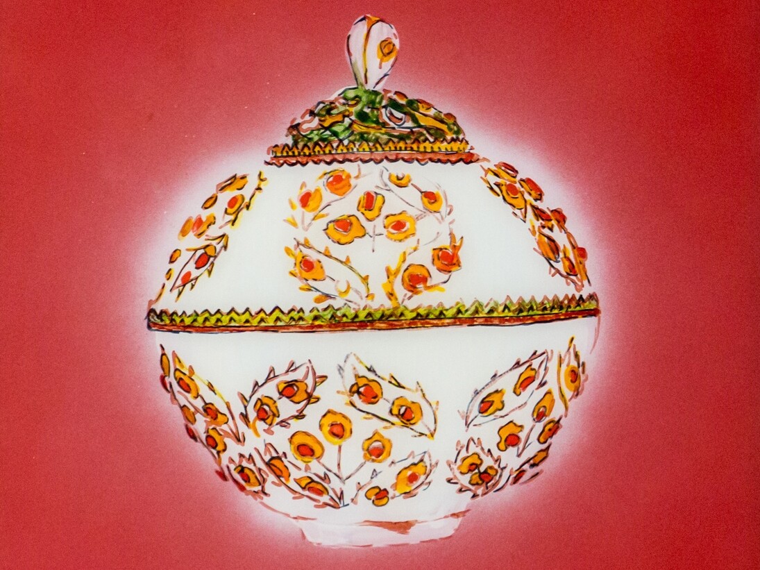 Aldo Mondino_Iznik, 2003,olio su vetro, 50 x 40 cm. Courtesy of Galleria Giovanni Bonelli