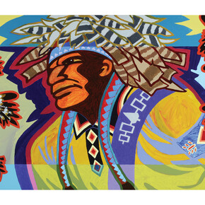 Carson Waterman, Seneca, Man with Gustowets, Acrylic on canvas