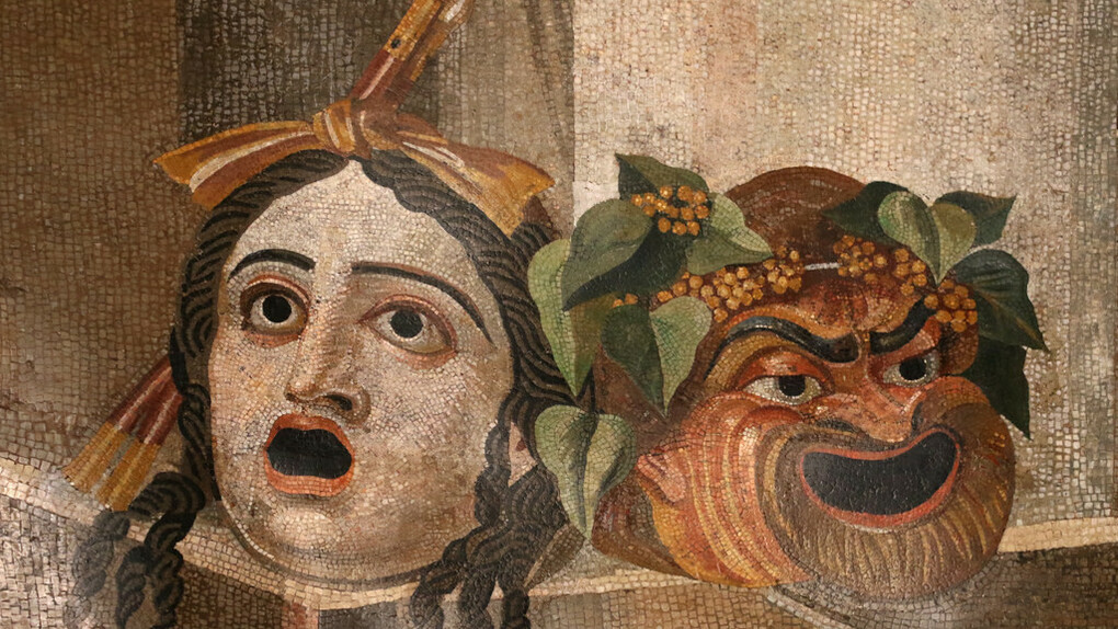 Raffigurazione delle maschere che rappresentano l'apollineo e il dionisiaco nella tragedia greca