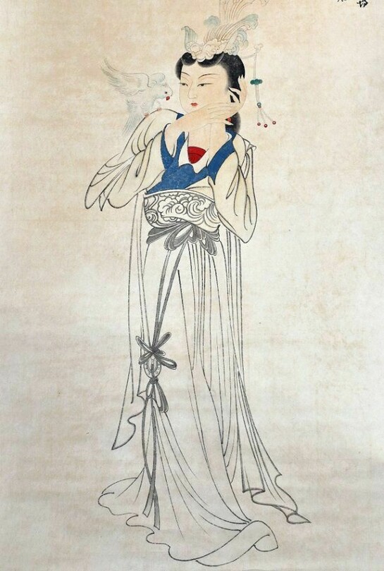 Zhang Daqian (Nejiang 1899-1983 Taipei), Detail of The Beauty, 1944, Ink and color on paper, Scroll: 84 1/4 x 29 3/4 inches, Painting: 51 5/8 x 24 inches