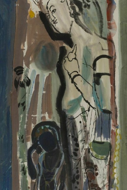 Yuan Yunsheng (b.1937, Nantong), Detail of Dunhuang Sketch No. 7, 1981, Ink and color on paper, 53 1/2 x 26 1/2 inches