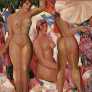 John Duncan Fergusson, Bathers, the Parasol, 1951, Oil on, canvas, The Fergusson Gallery, Perth & Kinross Council, presented, by the J.D. Fergusson Art Foundation (1991), © The Fergusson Gallery, Perth & Kinross Council, Scotland