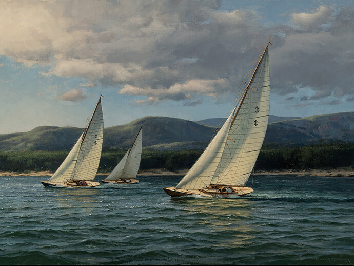 Donald Demers, International One Design Off Mt. Desert, Maine, Oil on Canvas, 22 x 36 inches