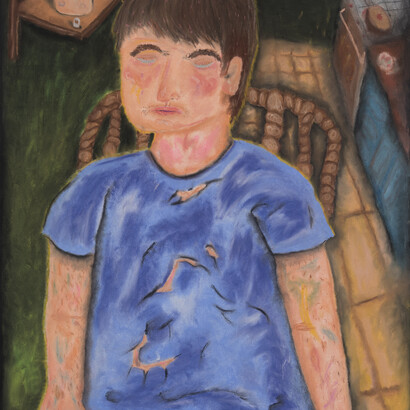 Las costillas pican en la madrugada, 2019. Pastel chalk on paper,100 x 75 cm. © Ulises Mazzucca. Courtesy of Isabel Croxatto Galería.   