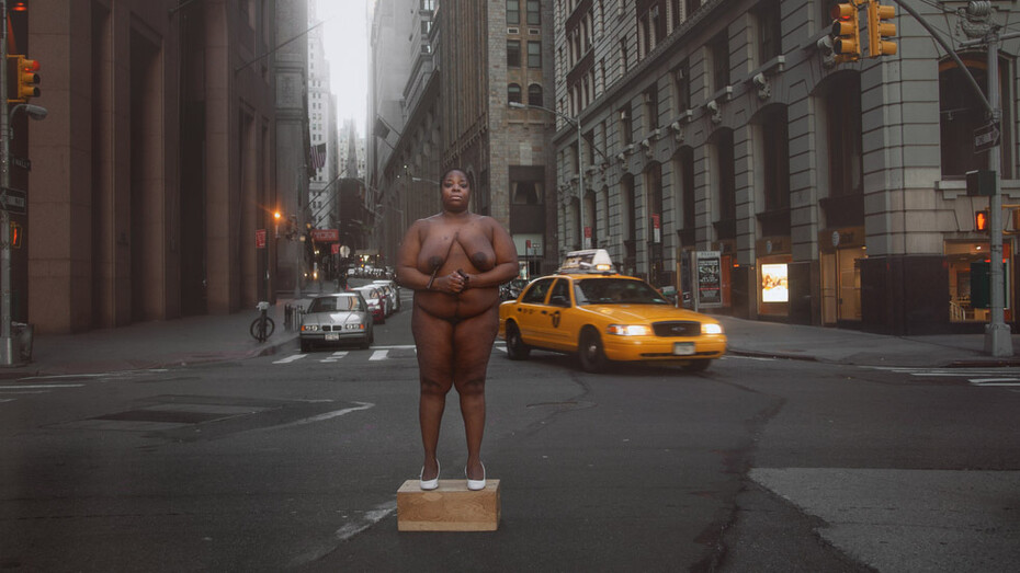 Nona Faustine, From her body came their greatest wealth, Wall St, NYC, 2013. Courtesy of San Francisco Museum of Modern Art