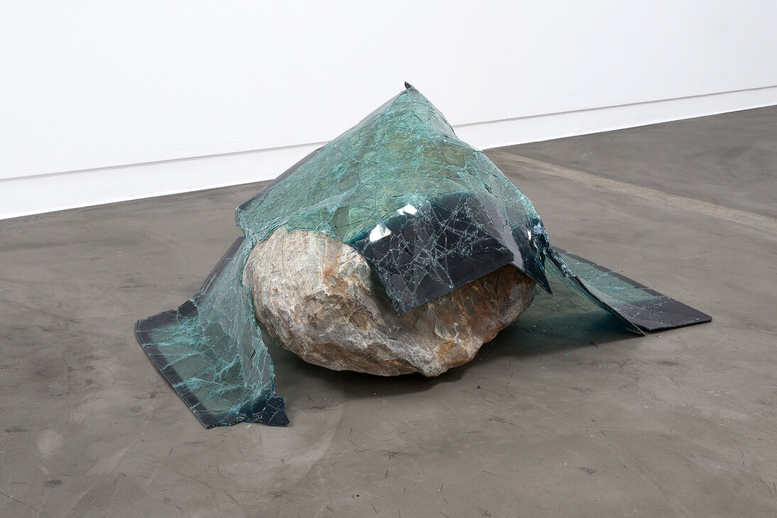 Anya Gallaccio
rhymes of goodbye, 2011
rock and broken car wind screen
rock: 39 3/8 x 27 9/16 x 18 1/2in. (100 x 70 x 47cm) Courtesy of the artist, Annet Gelink Gallery, Amsterdam, Blum & Poe, Los Angeles, New York & Tokyo, Lehmann Maupin, New York & Hong Kong and Thomas Dane Gallery, London

