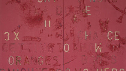 Daughters & Mothers 2019, enamel, acrylic, wood panel. 240x150cm, from The Duration at Beaconsfield Gallery 2019. Ph. Mark Dean, courtesy of the artist, © Mark Dean