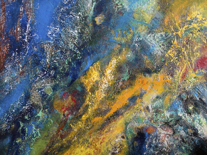 Zohar Wallach, Blues, Mixed Media on Canvas, 47” x 59”, Courtesy of Agora Gallery