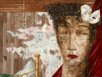 Eldzier Cortor, The Room, 1949, Oil on Masonite, 8 1/16 × 10 in. The Studio Museum in Harlem; gift of Katrina McCormick Barnes 1971.1. Photo: Marc Bernier