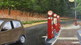 'Homenaje a Hopper y Bukowsky', pintura de Rodrigo Gonçalves B.