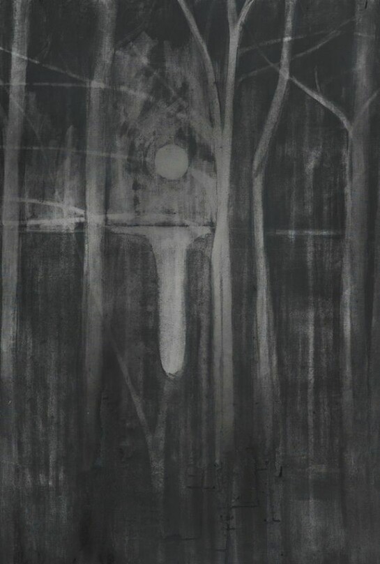 Silke Otto-Knapp, Trees and moon 2012-2013, Watercolor on canvas, 130 x 100 cm
