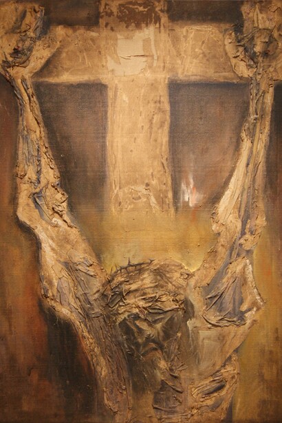 Victorio Rodríguez Gómez. Cristo rasgado. 1960. Técnica mixta sobre chapa. 100 x 122 cm