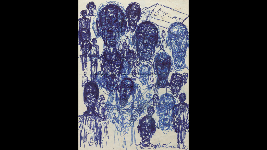Alberto Giacometti
Men’s Heads (Têtes d’hommes), ca. 1959
Ballpoint pen on paper
18.3 x 13.6 cm
Fondation Giacometti, Paris
© Succession Alberto Giacometti, VEGAP, Bilbao, 2018
