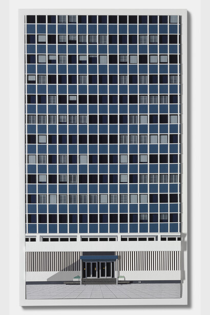 Lucy Williams, Bis Heute, 2011. Paper, acrylic paint, Perspex, ABS plastic strip, balsa wood,
Pantone Letratint Color/Tint Overlay film, cast Jesmonite, panel on board, 23 3/8 x 16 1/4 x 2 1/2 inches. Courtesy of the artist and Berggruen Gallery