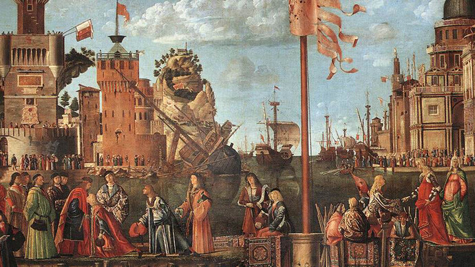 Vittore Carpaccio, Incontro dei fidanzati e partenza per il pellegrinaggio, dettaglio