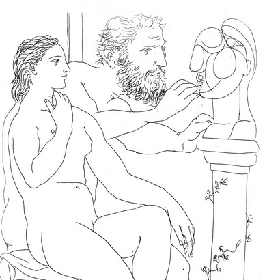 Suite Vollard, 15: Escultor, modelo y busto esculpido