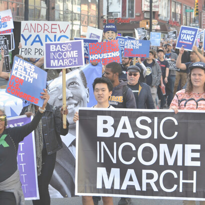 Universal Basic Income protesters march, New York City