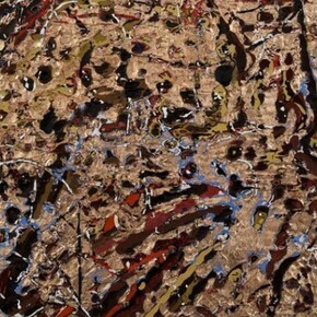 Garth Weiser, Detail view: WNYC sustaining member Haiku, 2013, Copper leaf, acrylic, and dimensional fabric paint on canvas, 100 x 82" / 254 x 208.3cm