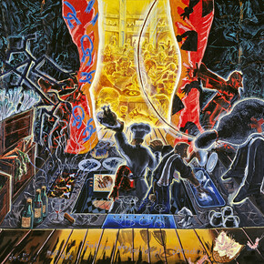 Jörg Immendorff, Das Bild muß die Funktion der Kartoffel übernehmen, 1988, Huile sur toile, 300 x 400 cm, Photo: inconnu – droits réservés © Collection privée
