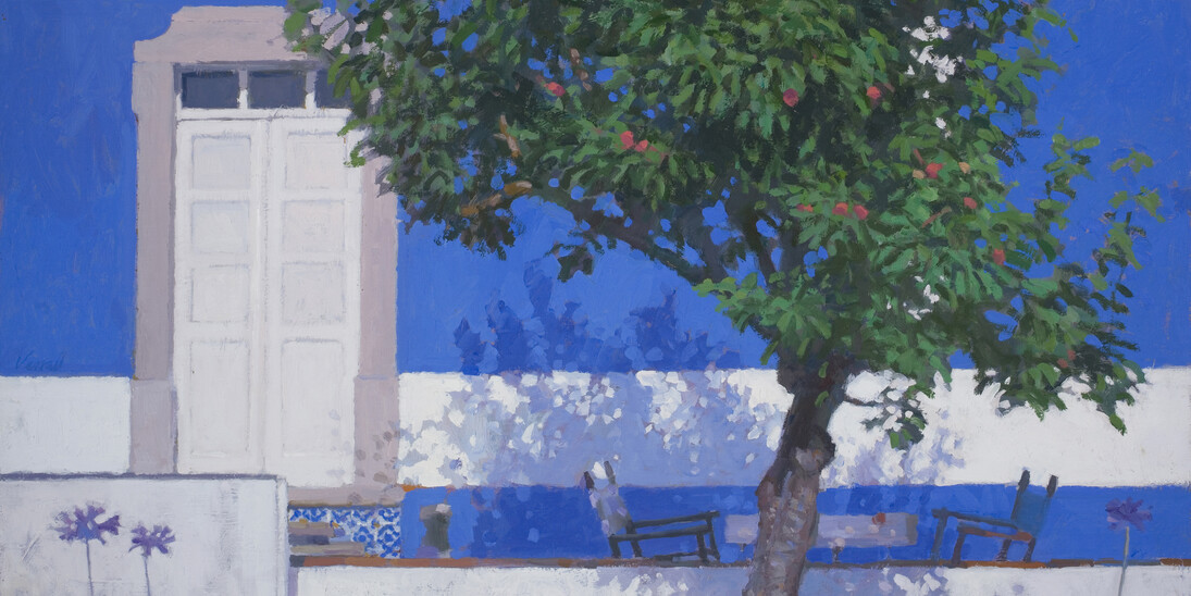 Verrall House with Blue Walls  38x60cm. Courtesy of The Minster Gallery