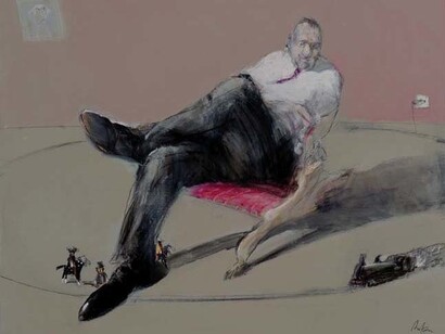 François Anton, L'attaque de la West Fargo, 2014, Oil on Canvas, 28¾" x 36"