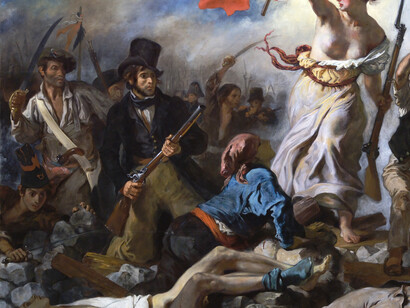 Eugène Delacroix, La libertad guiando al pueblo (1830, detalle)