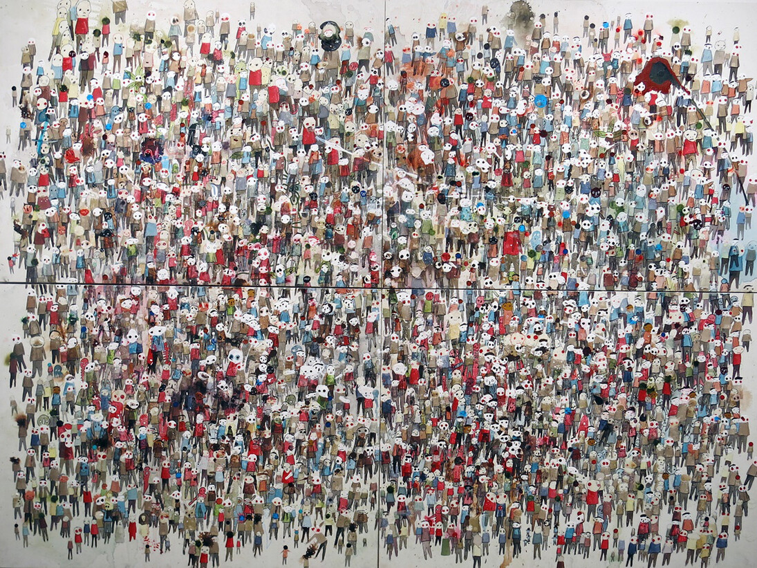 Neil Farber, New Faces, 2010-2011, Mixed media on panels, 60h x 80w in. 