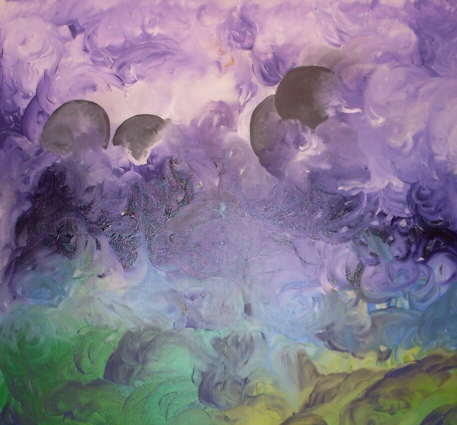 Rosalba Mangione, Gaia distrutta, 2013, acrilico su tela, pittura con le mani, 70 x 70 cm