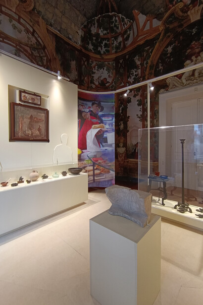 Del huevo a las manzanas. La civilización del alimento y los placeres de la mesa, vista de exhibición. Cortesía del Parco Archeologico di Ercolano