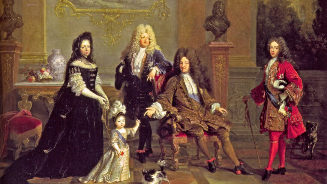 Retrato de Madame de Ventadour y cuatro generaciones de príncipes franceses, de izquierda a derecha: Luis, duque de Bretaña (vestido de niña); el Gran Delfín; su padre Luis XIV y el joven Luis, duque de Borgoña, atribuido a Nicolas de Largillière
