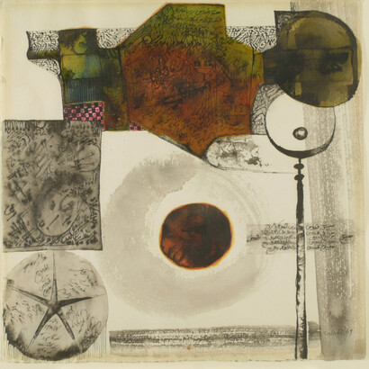Ibrahim El Salahi, Untitled. 1969, Coloured inks on paper, 28cm x 28 cm