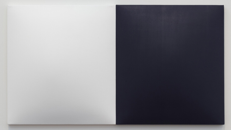 Dean Levin, Untitled (Indigo & White), 2014, Hydrocal and oil on cotton, diptych, 22 x 40 inches overall