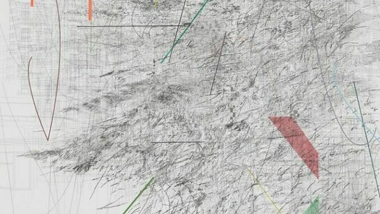 Julie Mehretu, Mogamma: Part 1, 2012, 180 x 144 in. (457.2 x 365.8 cm), Ink and acrylic on canvas, Photo: Ben Westoby