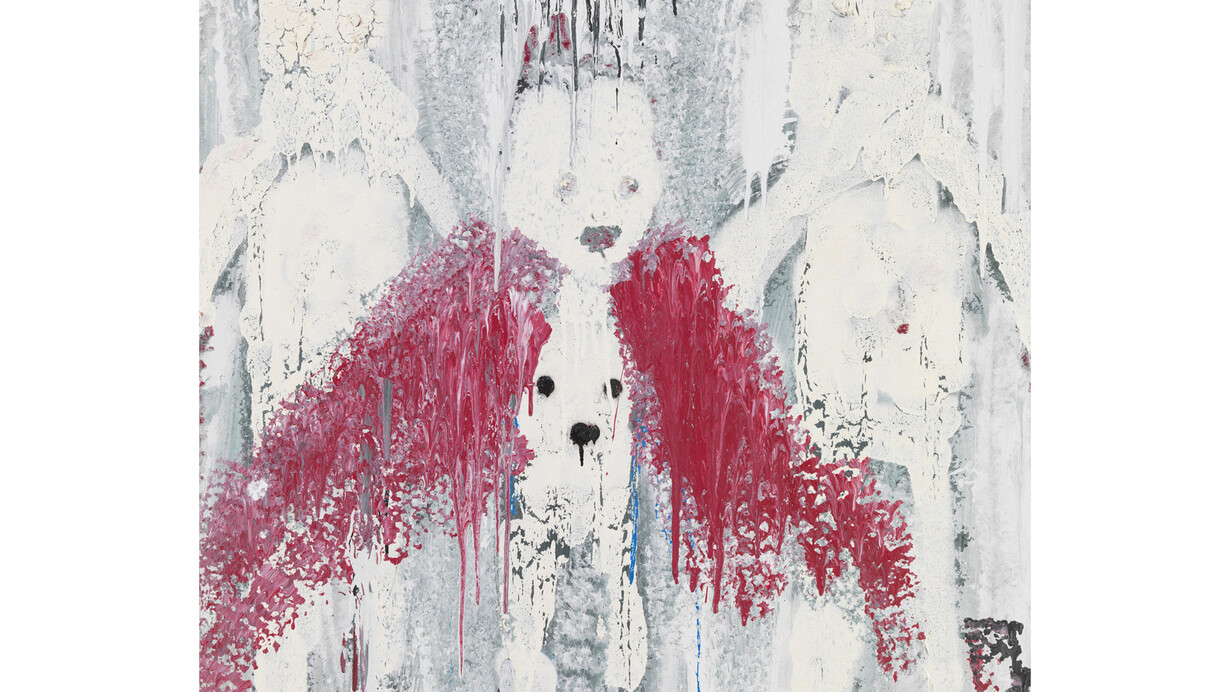 Harmony Korine, Frost Ball Jr High, 2014, House paint, acrylic, and oil on canvas, 43 3/4 x 39 3/4 inches, 111.1 x 101 cm.© Harmony Korine. Courtesy Gagosian Gallery. Photography by Robert McKeever