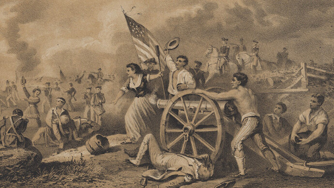Dennis Malone Carter, artist, Frederick Heppenheimer, lithographer, Louis Maurer, lithographer, The battle of Monmouth: heroism of Moll Pitcher (detail). Courtesy of The New York Historical