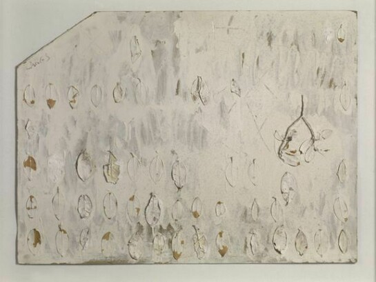 Herbert Zangs, Collages, Undated, c.1980s, Paint and leaves on cardboard, 30 ¼ x 39 ½ inches (77 x 100.5 cm), Signed upper left, Certificate number 10-07-114, Archive number 1497