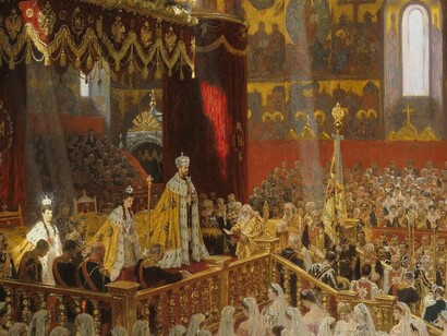 «Coronación de Nicolás II y Alejandra Fiódorovna Románova en 1896» (1896), Laurits Tuxen
