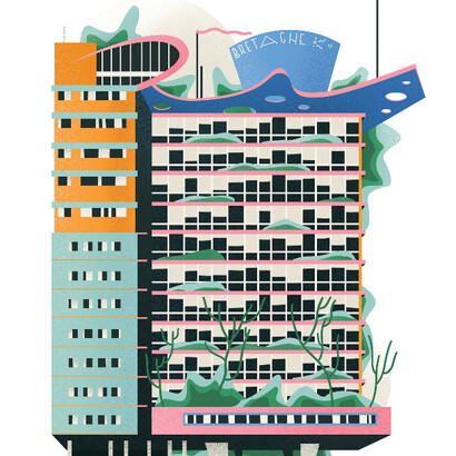 Edifício Bretagne, localizado na cidade de São Paulo, Brasil. Ilustração de Fabrizio Lenci