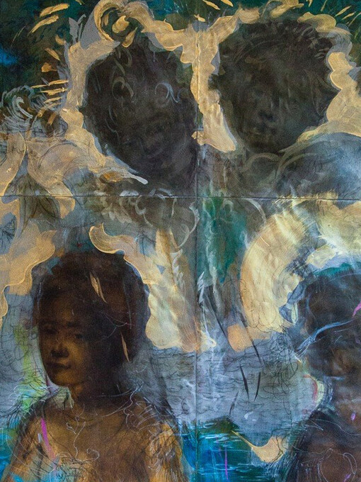 Scherezade García, From the series "Teorías de libertad," 2014 (detail). 76" x 67". Acrylic, pigments, charcoal, collage and ink on canvas
