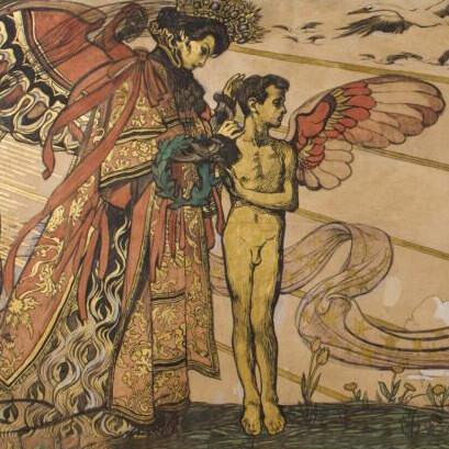 Józef Mehoffer, Nature and Art (1901). Watercolour on paper laid on canvas. Image courtesy the National Museum in Kraków, detail