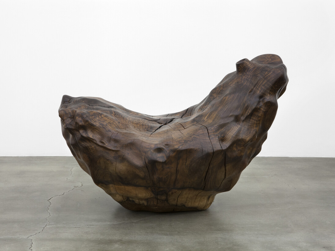 Alma Allen, Not Yet Titled, 2014, Claro walnut, 35 x 32 x 52 inches. Courtesy of the artist and Blum & Poe