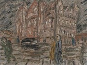 Leon Kossoff, Red Brick School Building, Winter, 1982, Oil on board, 121.9 by 152.4 cm